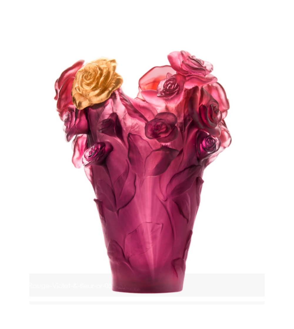 Vase rouge violet & fleur or Daum