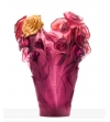 Vaso rosso viola & fiori oro Daum