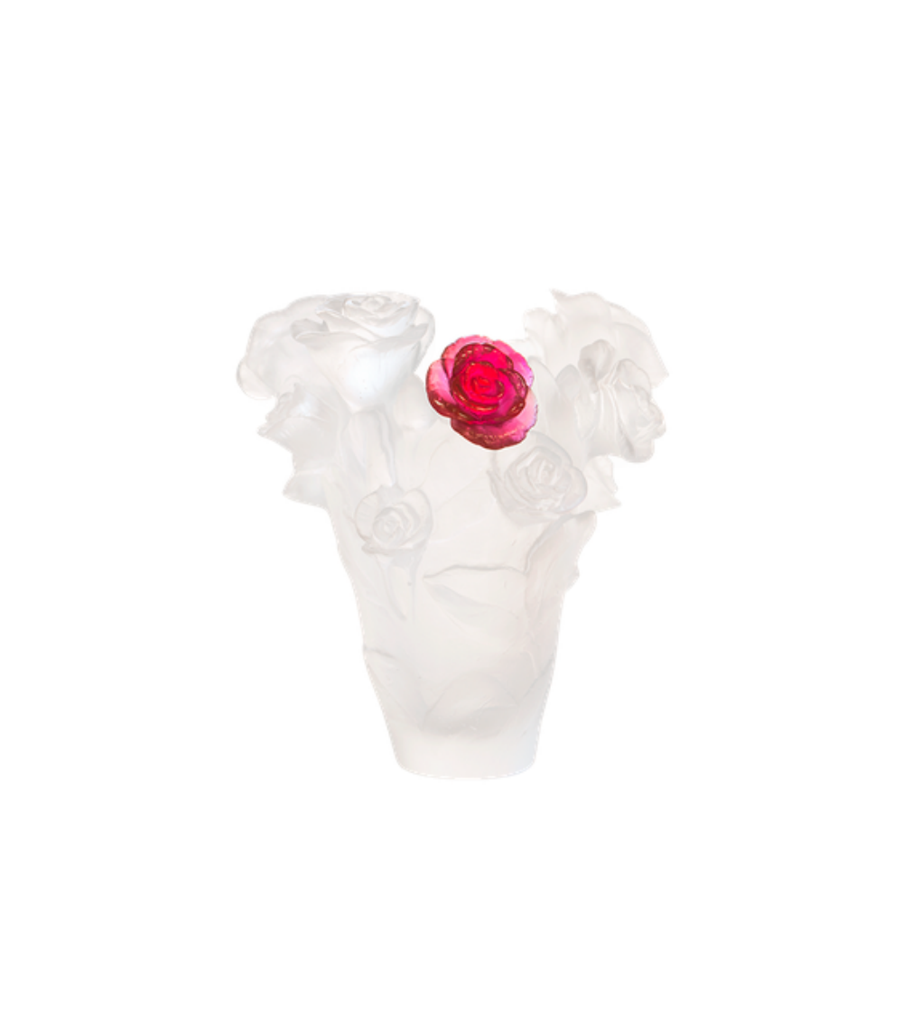 Jarrón blanco y flor roja Daum