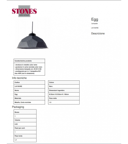 Lampada A Sospensione Egg Stones