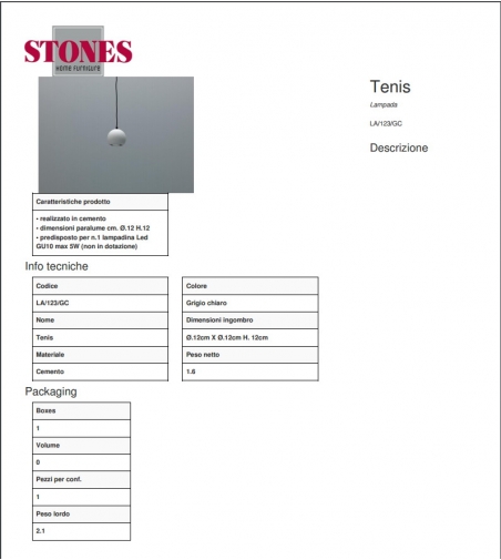 Lámpara De Suspensión Tenis Stones