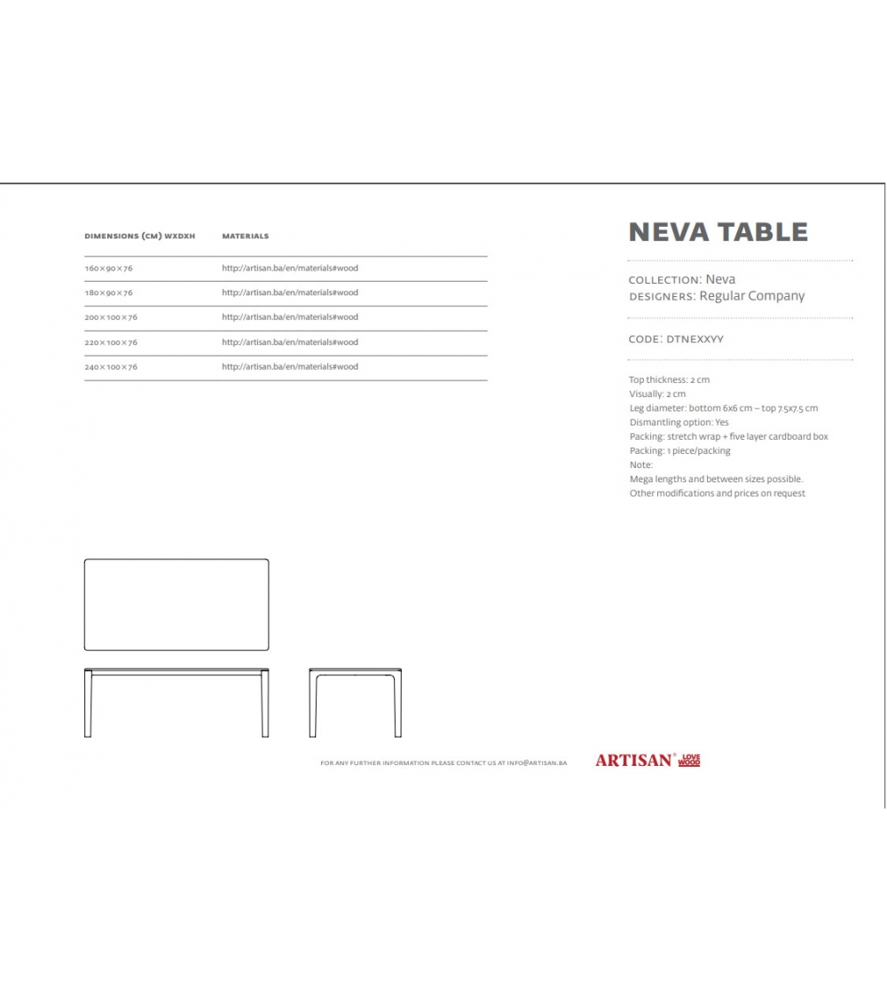 Artisan - Fixed Neva Table