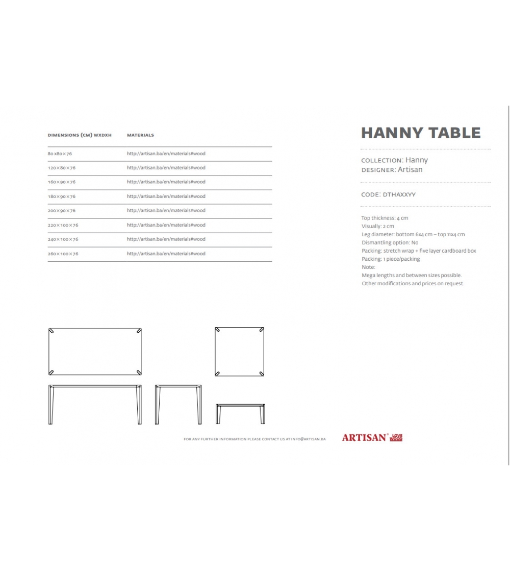Tavolo Fisso Hanny - Artisan