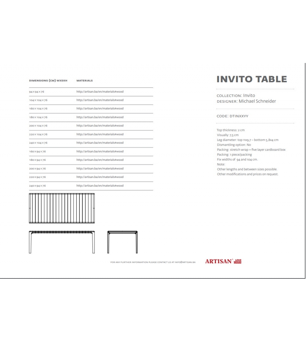 Artisan - Invito Fixed Table