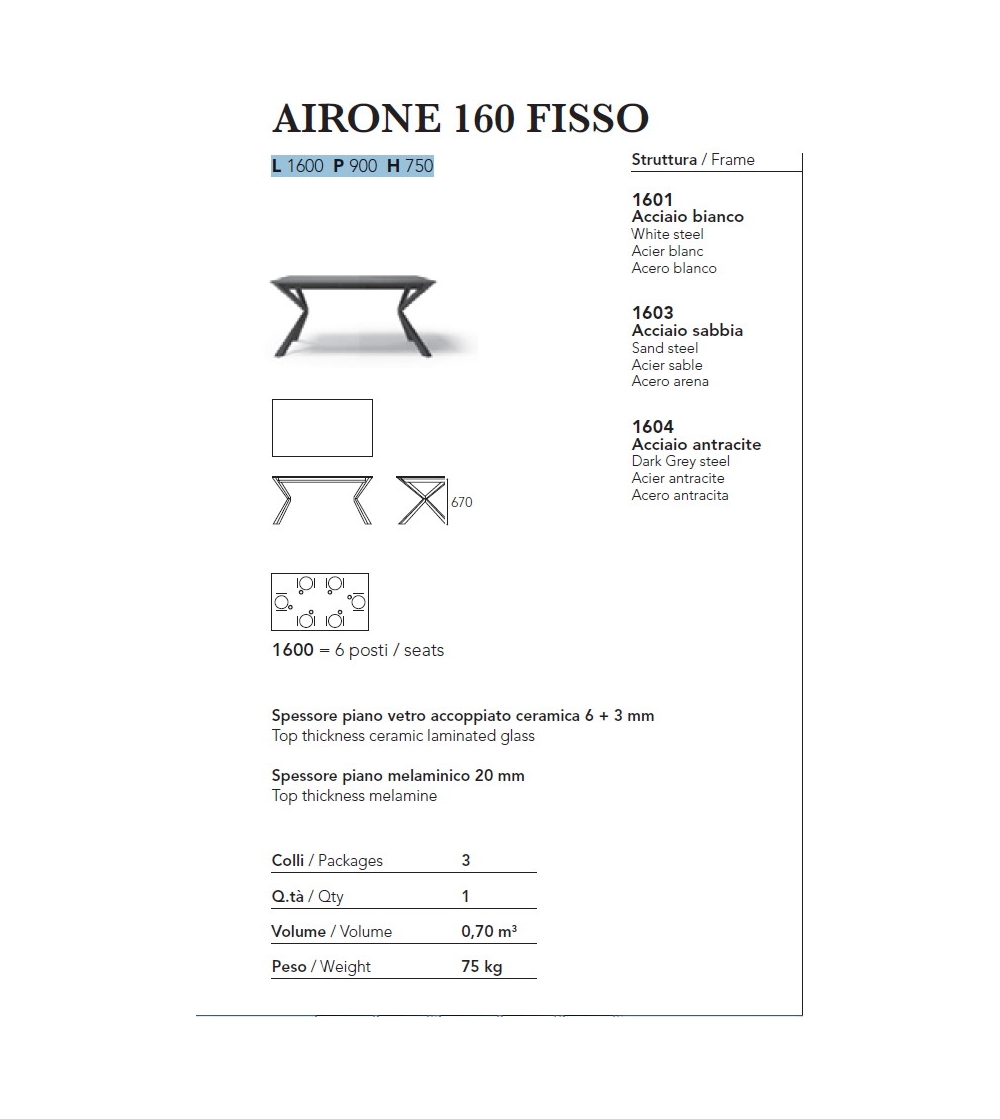 Tavolo Airone 160 Fisso - Ambiance...