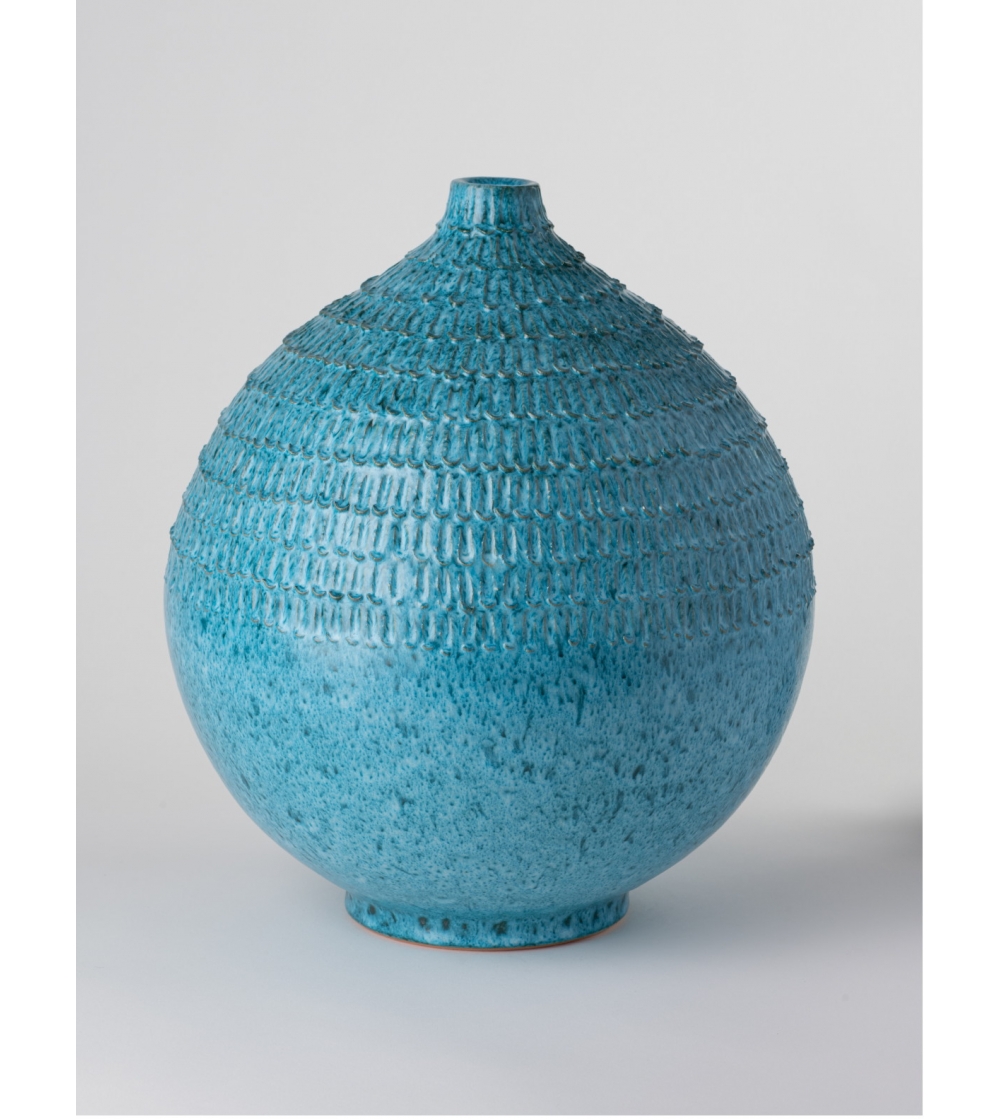 Turquoise Vase With Incised Notches - Nuove Forme Firenze