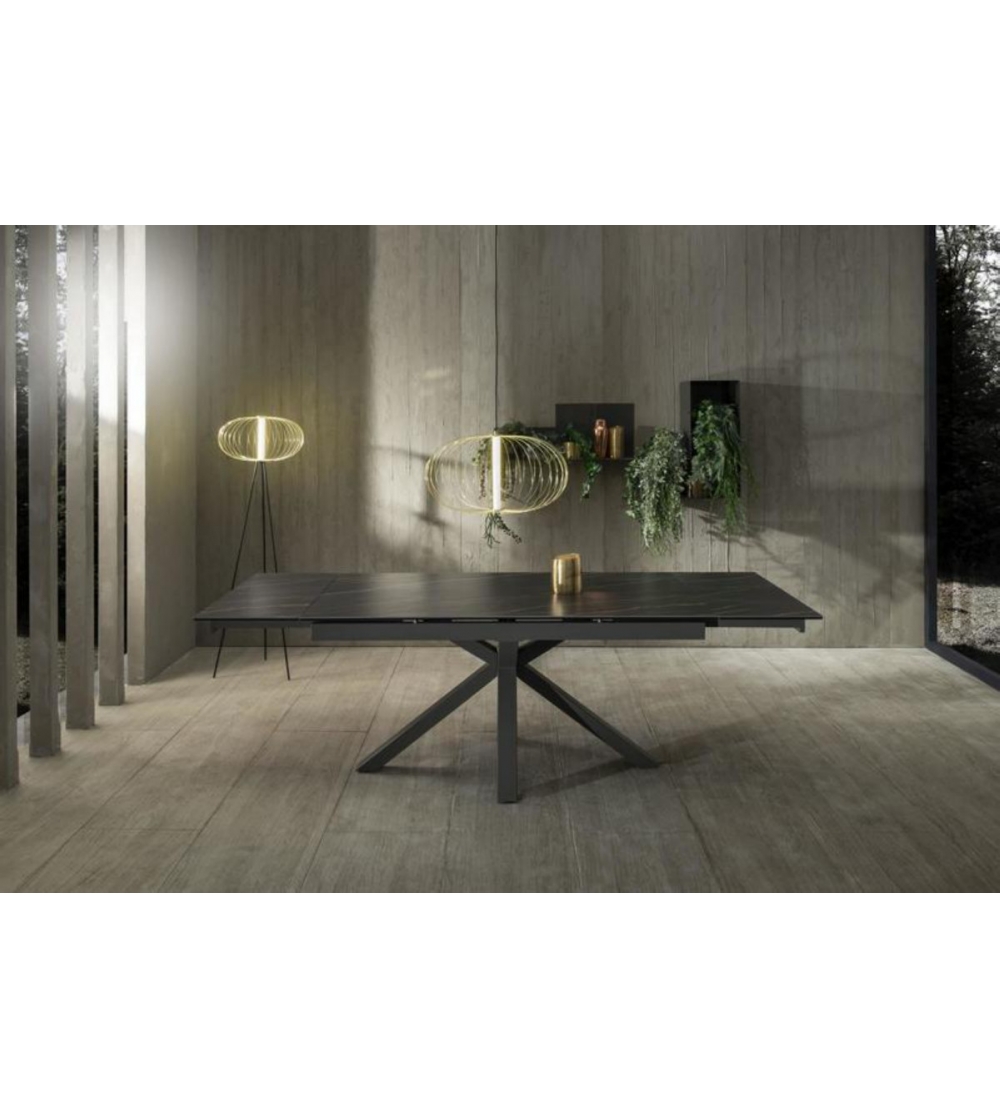 Meublissime | Arianna - Table à manger ronde et extensible en céramique -  120 / 180 cm