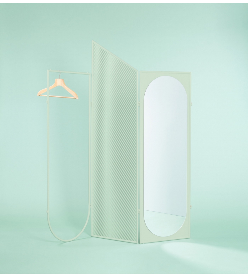 Paravent en métal avec module miroir et cintre DJV 03 - Giacopini Design