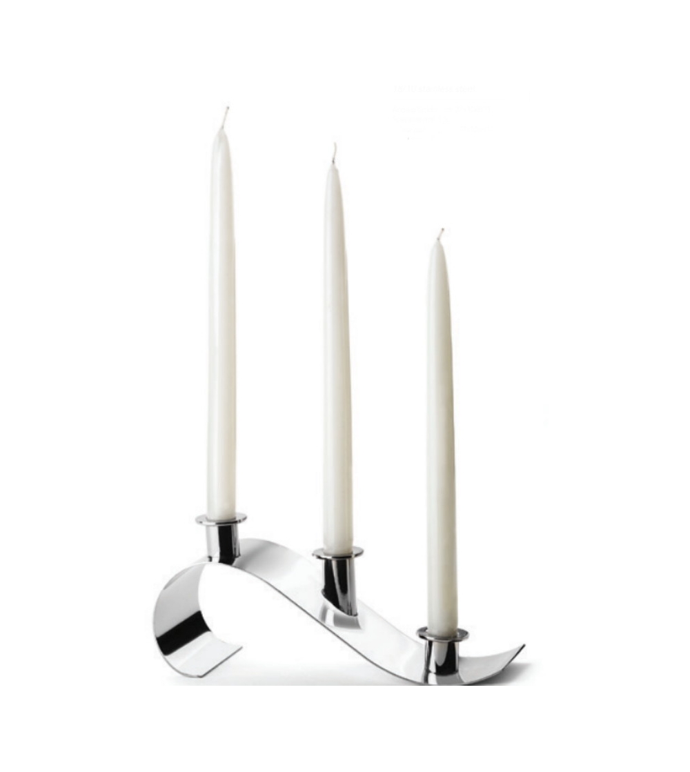 Bougeoir avec bougies blanc en acier inox 18/10 S514B Elleffe Design