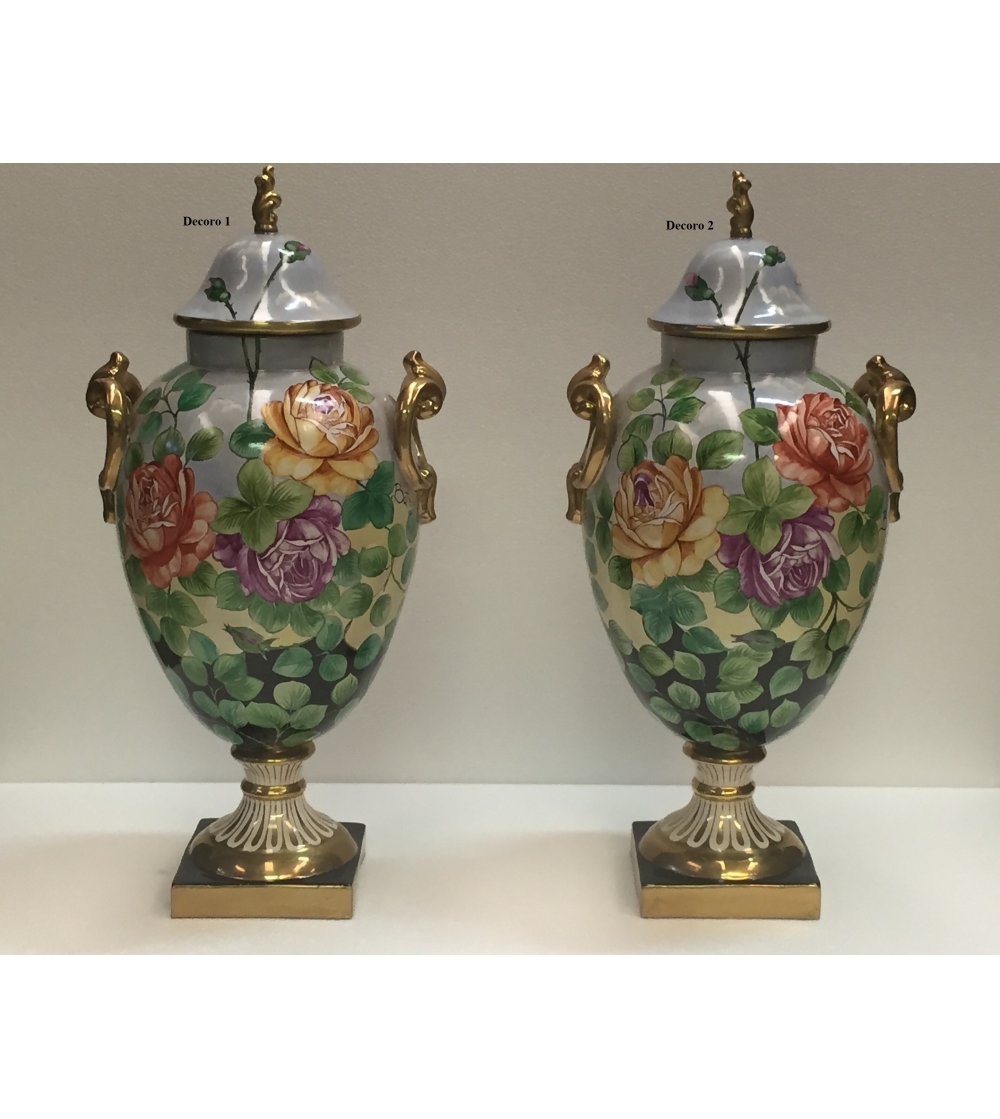 Potiche En Céramique 1453/1 Décoration Roses - Batignani Ceramiche