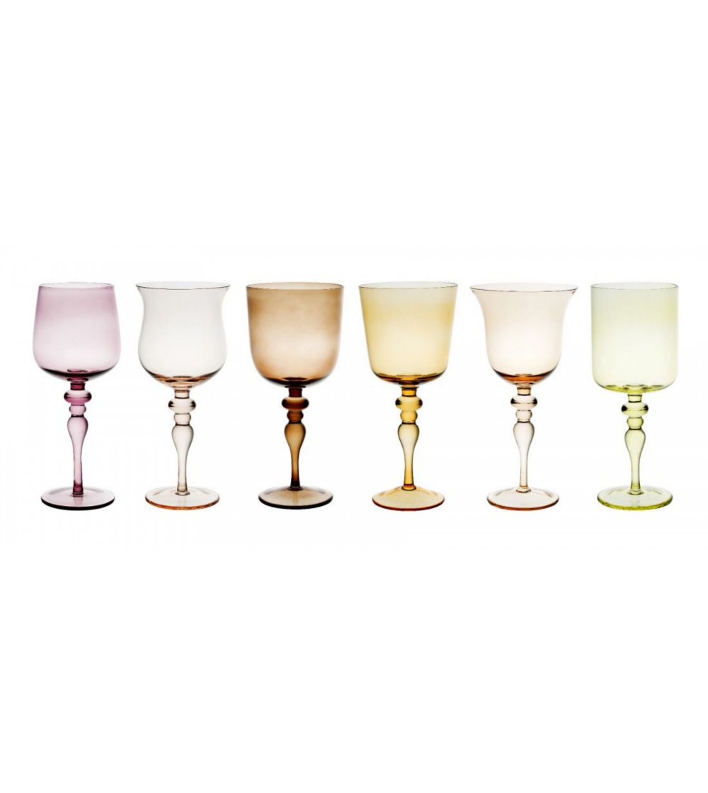 Bitossi Home Set of 6 Glasses Assorted Shapes Nuances Blue Green - Red Wine