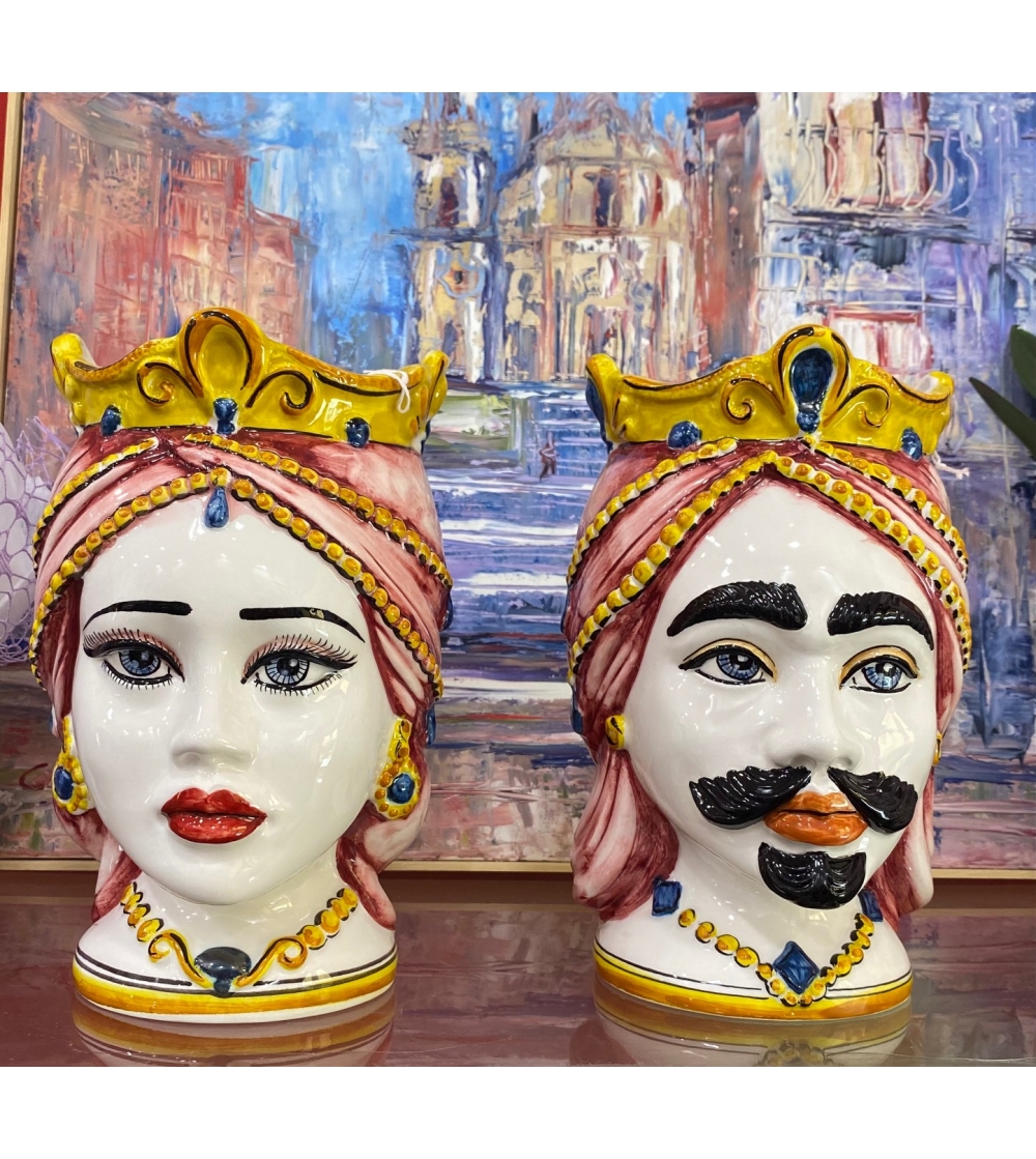 Pair Of Teste Di Moro Sicilian Artistic Ceramics - Vinciguerra Shop