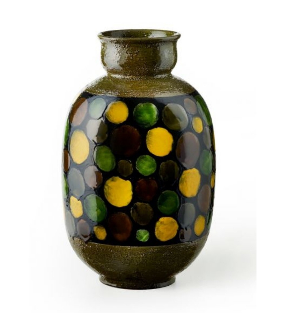Bitossi Ceramiche Green Vase with Circles Aldo Londi