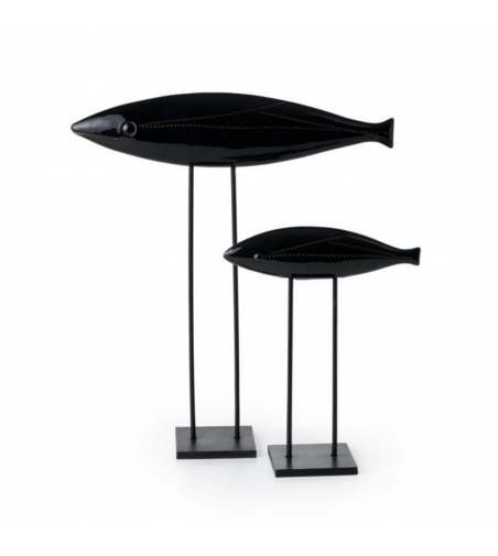Zwei schwarze Fische Aldo Londi Bitossi Ceramiche