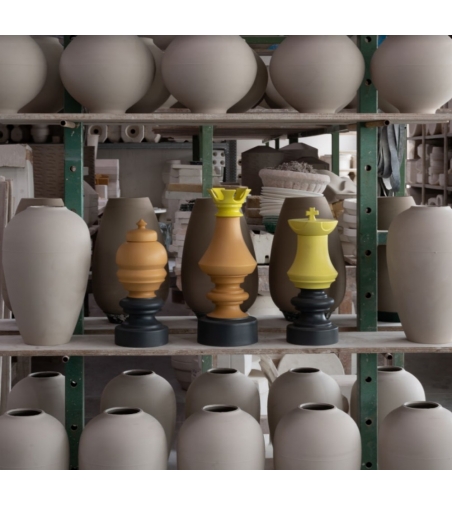 Vase Potiche Roi D'Échecs Jaune Gris - Nuove Forme Firenze
