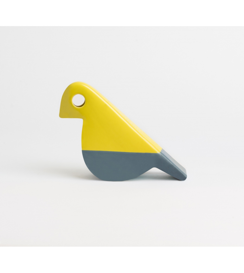 Glossy Yellow Grey Bird Sculpture - Nuove Forme Firenze