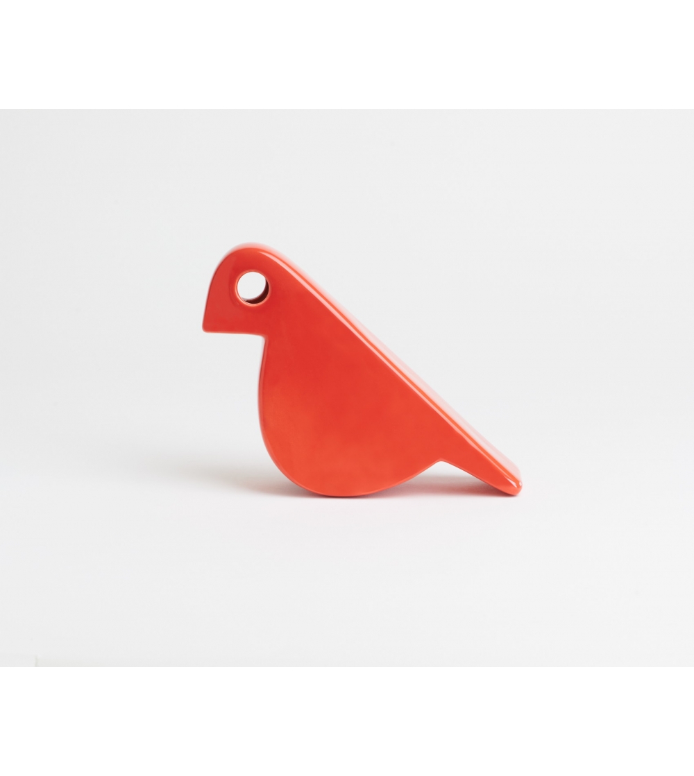 Glossy Coral Red Bird Sculpture - Nuove Forme Firenze