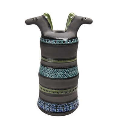 Bitossi Ceramiche Vase avec 2 Têtes de Cheval Aldo Londi
