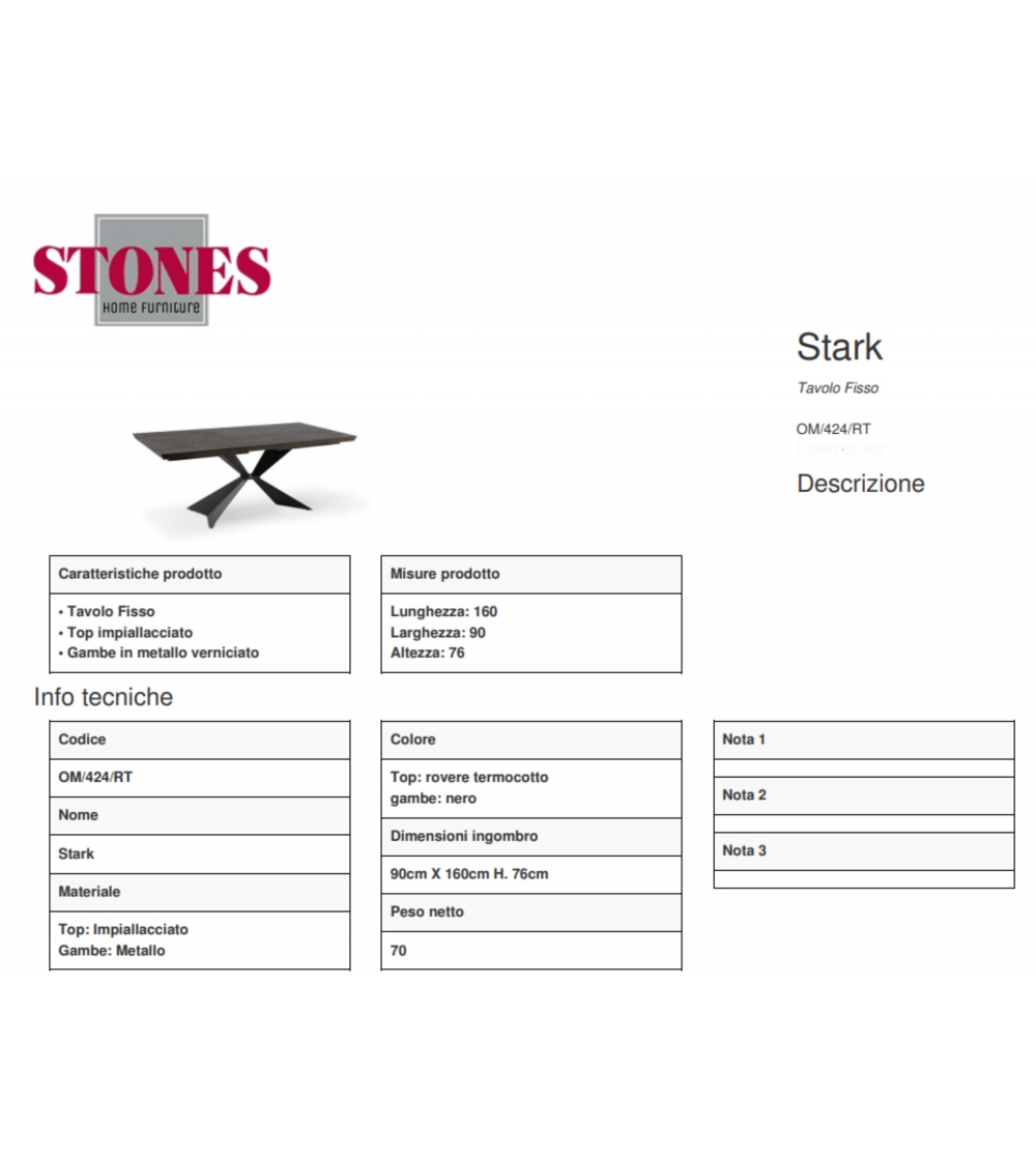 Fixed Table Stark OM/424/RT - Stones