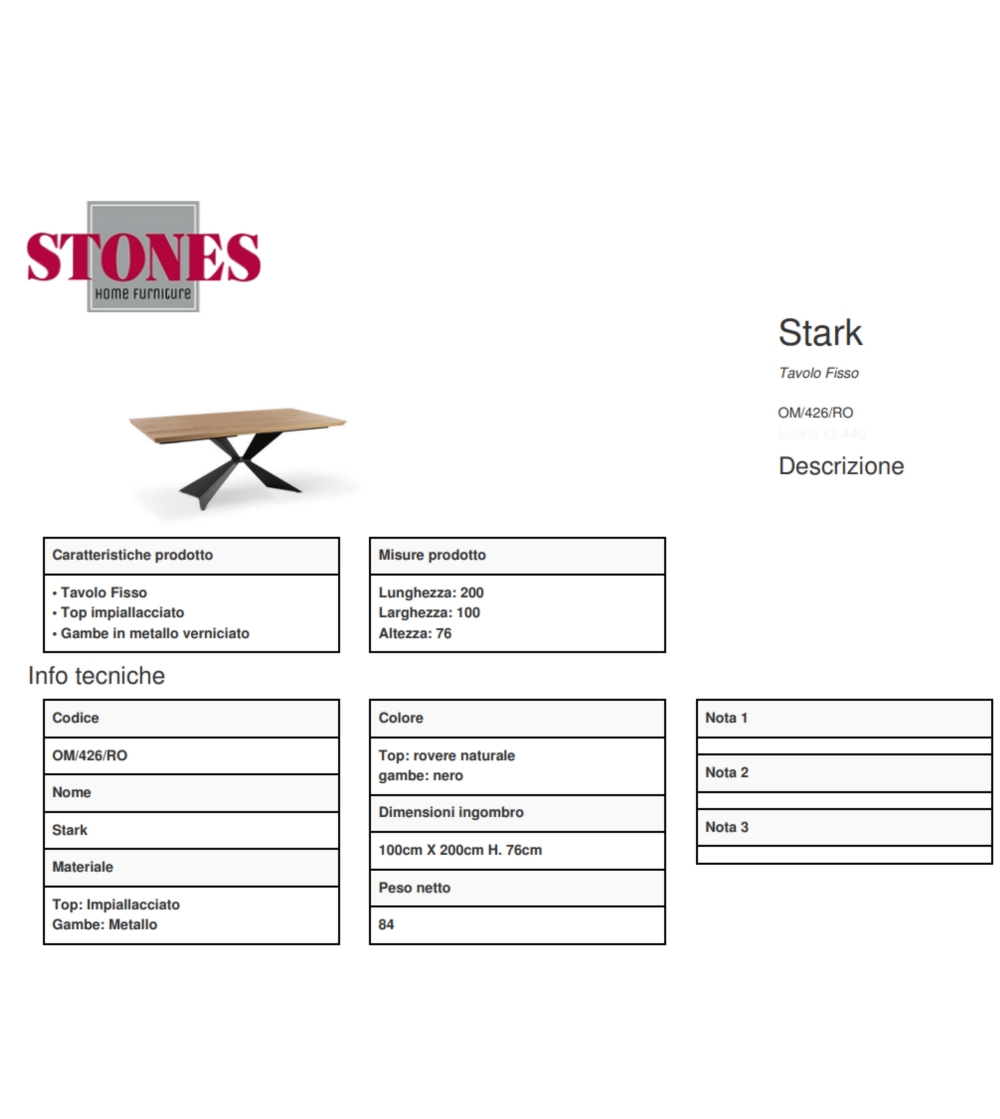 Table Fixe Stark OM/426/RO - Stones