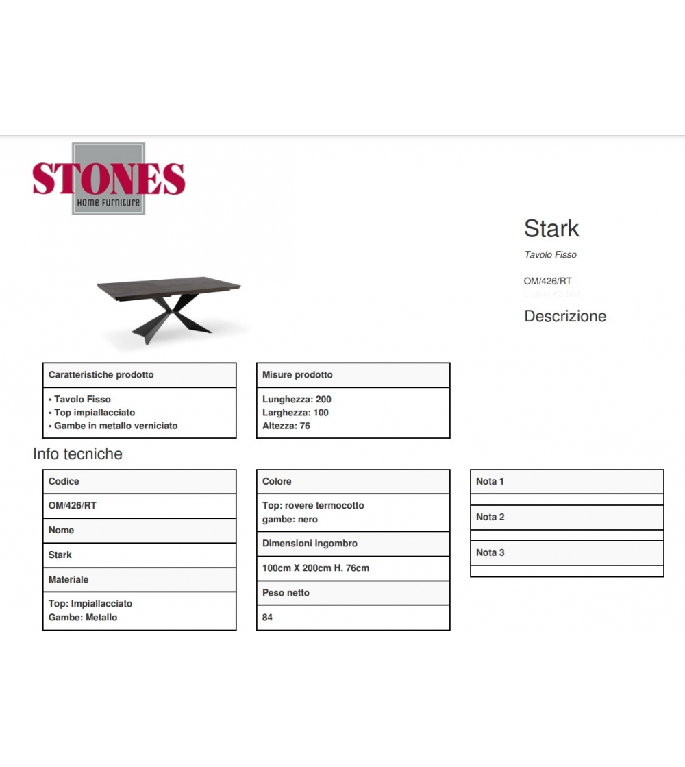 Tavolo Fisso Stark OM/426/RT - Stones