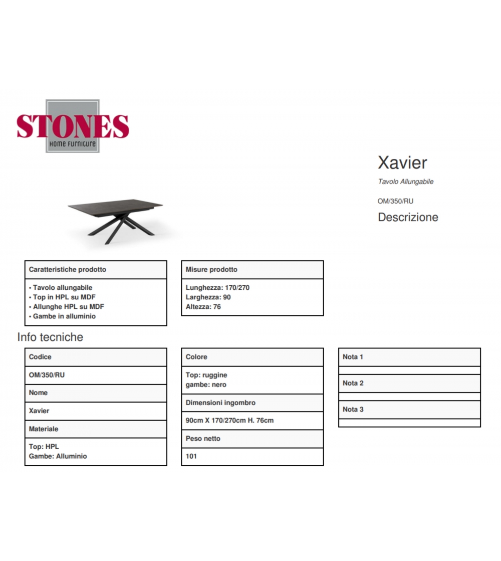 Tavolo Allungabile Xavier OM/350/RU -...