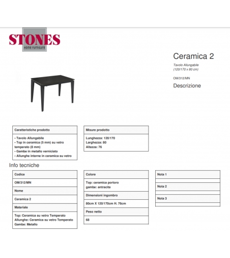Tavolo Allungabile Ceramica 2 OM/312/MN - Stones