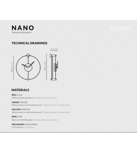 Nomon - Nano Black/Walnut Wall Clock