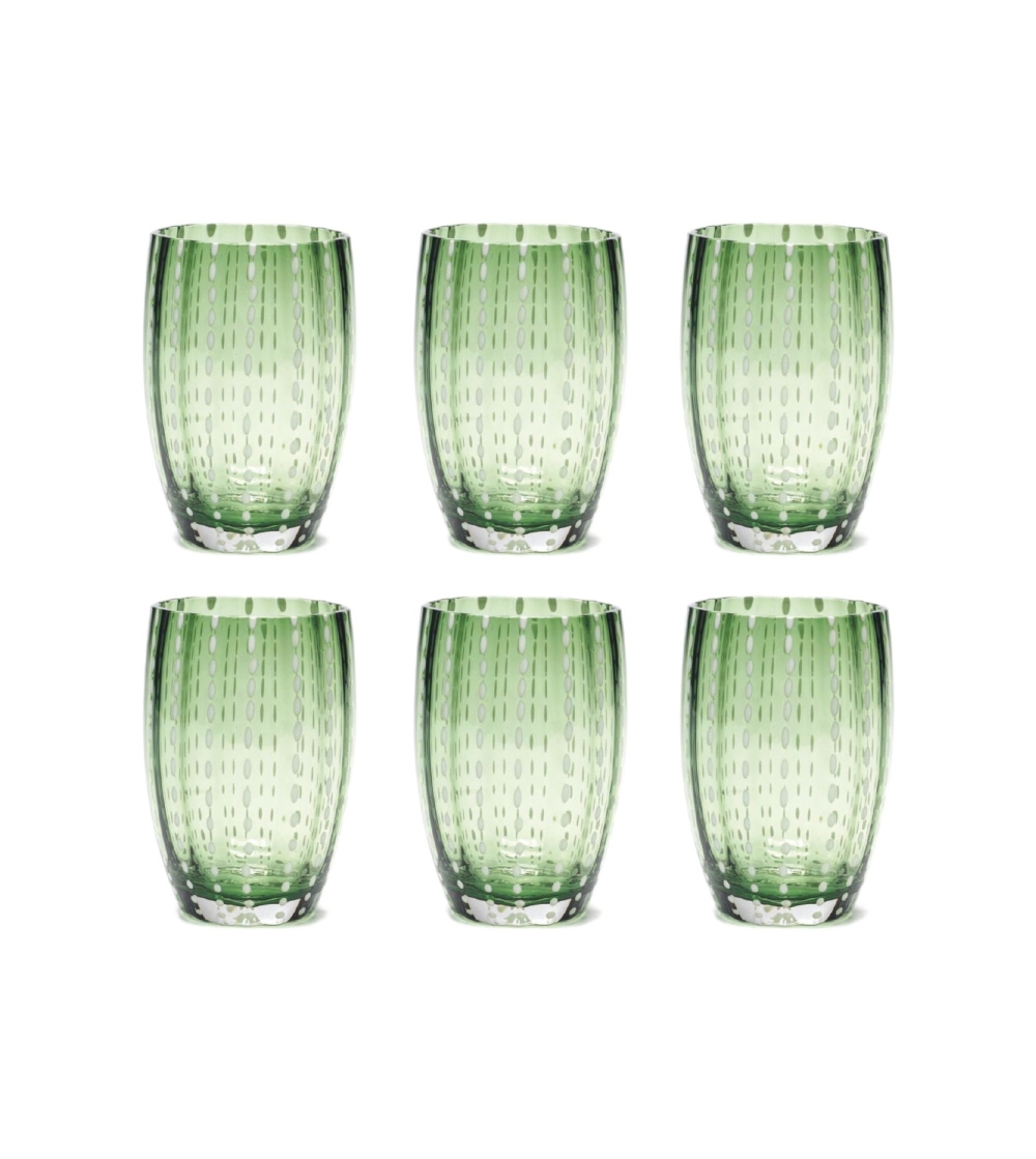Set 6 Bicchieri Perle Verde Inglese - Zafferano