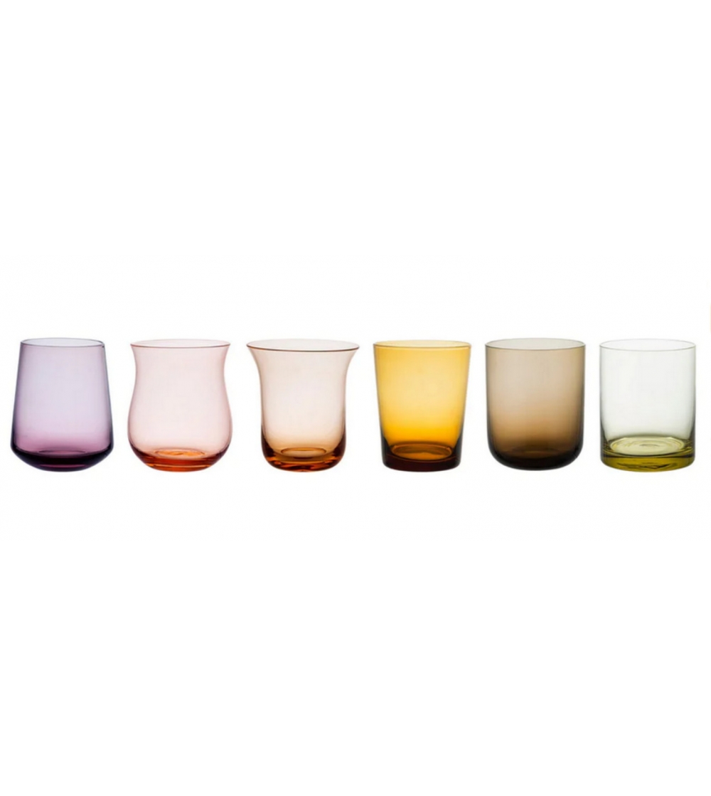 Bitossi Home Set of 6 Glasses Assorted Shapes Nuances Blue Green - Red Wine