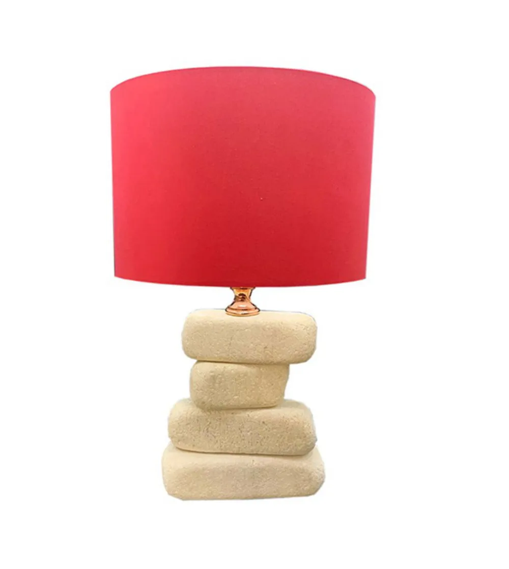 Table Lamp Stone And Red Lampshade - Euromarmi Store