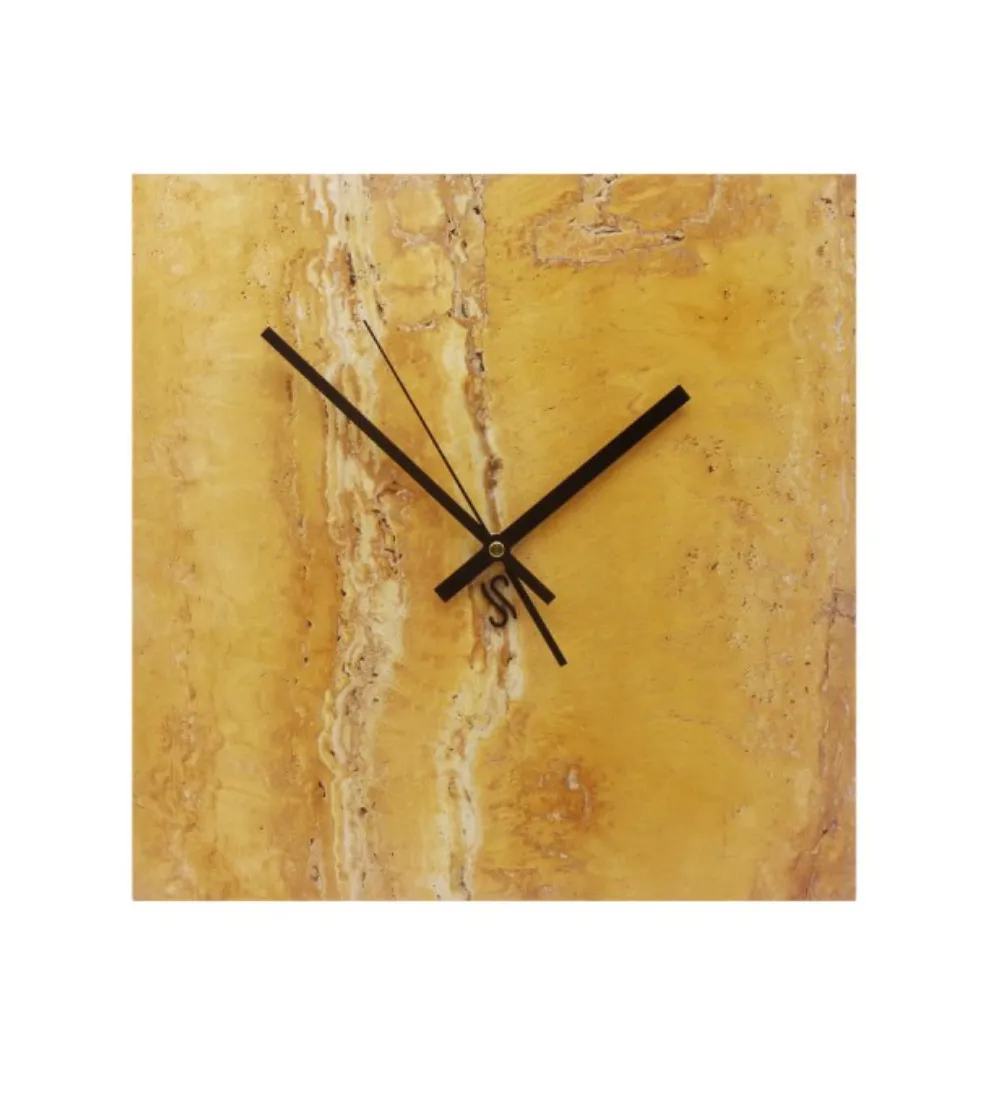 Horloge Murale Carrée Travertin Jaune - Euromarmi Store