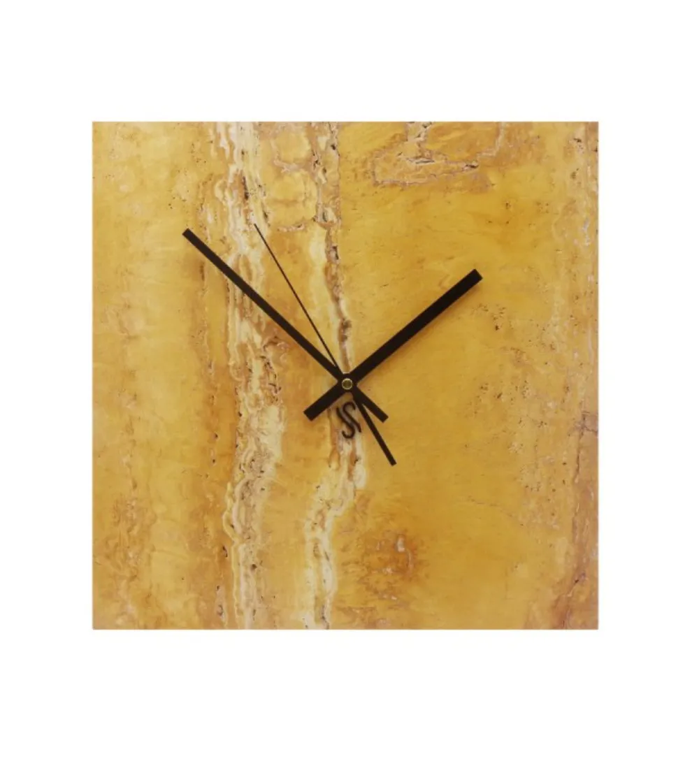 Yellow Travertine Marble Square Wall Clock - Euromarmi Store