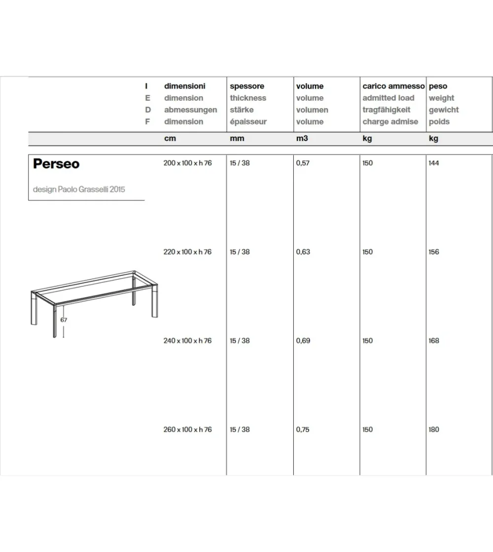 Mesa Rectangular Perseo - Tonelli Design