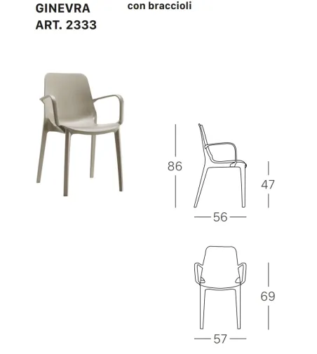 Set 4 Sedie Ginevra con Braccioli - SCAB