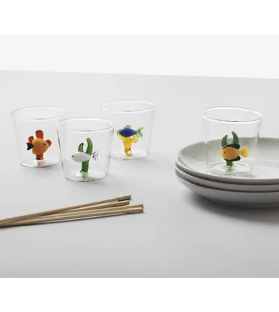 Ensemble 3 Verres Poisson Rose Algue Bleue Marine Garden... 2