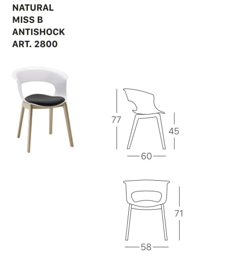 Set 2 Sedie Natural Miss B Antishock con Cuscino Fisso - SCAB