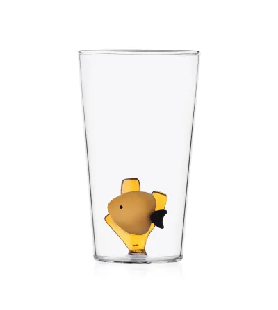 Juego 3 Vasos Longdrink Pez Amarillo Algas Ámbar Marine...