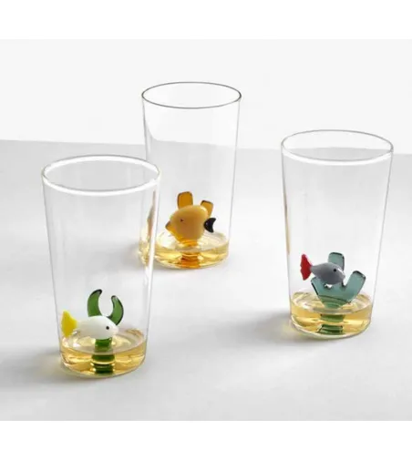 Set 3 Bicchieri Longdrink Pesce Blu Alga Petrolio Marine Garden - Ichendorf