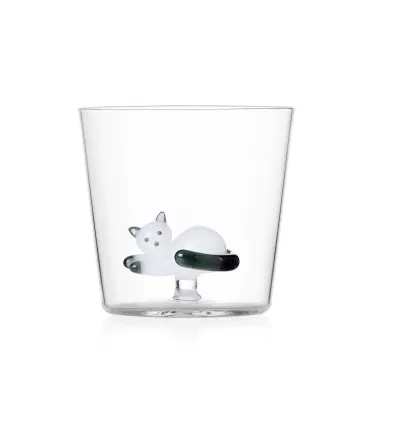 Set 3 Tabby Cat White Lying Cat Grey Tail Tumblers -...