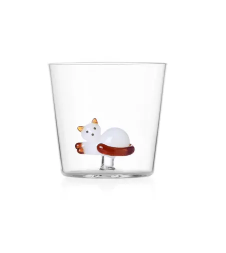Ensemble 3 Verres Chat Couché Blanc Queue Ambre Tabby Cat - Ichendorf