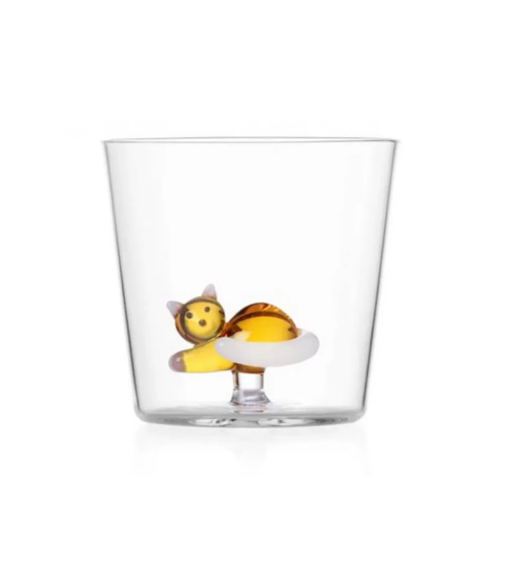 Juego 3 Vasos Gato Acostado Ámbar Cola Blanca Tabby Cat - Ichendorf