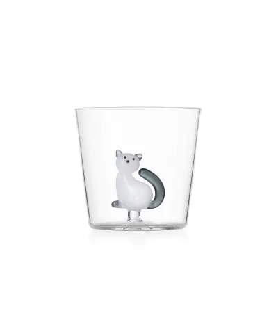 Ensemble 3 Verres Chat Blanc Avec Queue Grise Tabby Cat -...