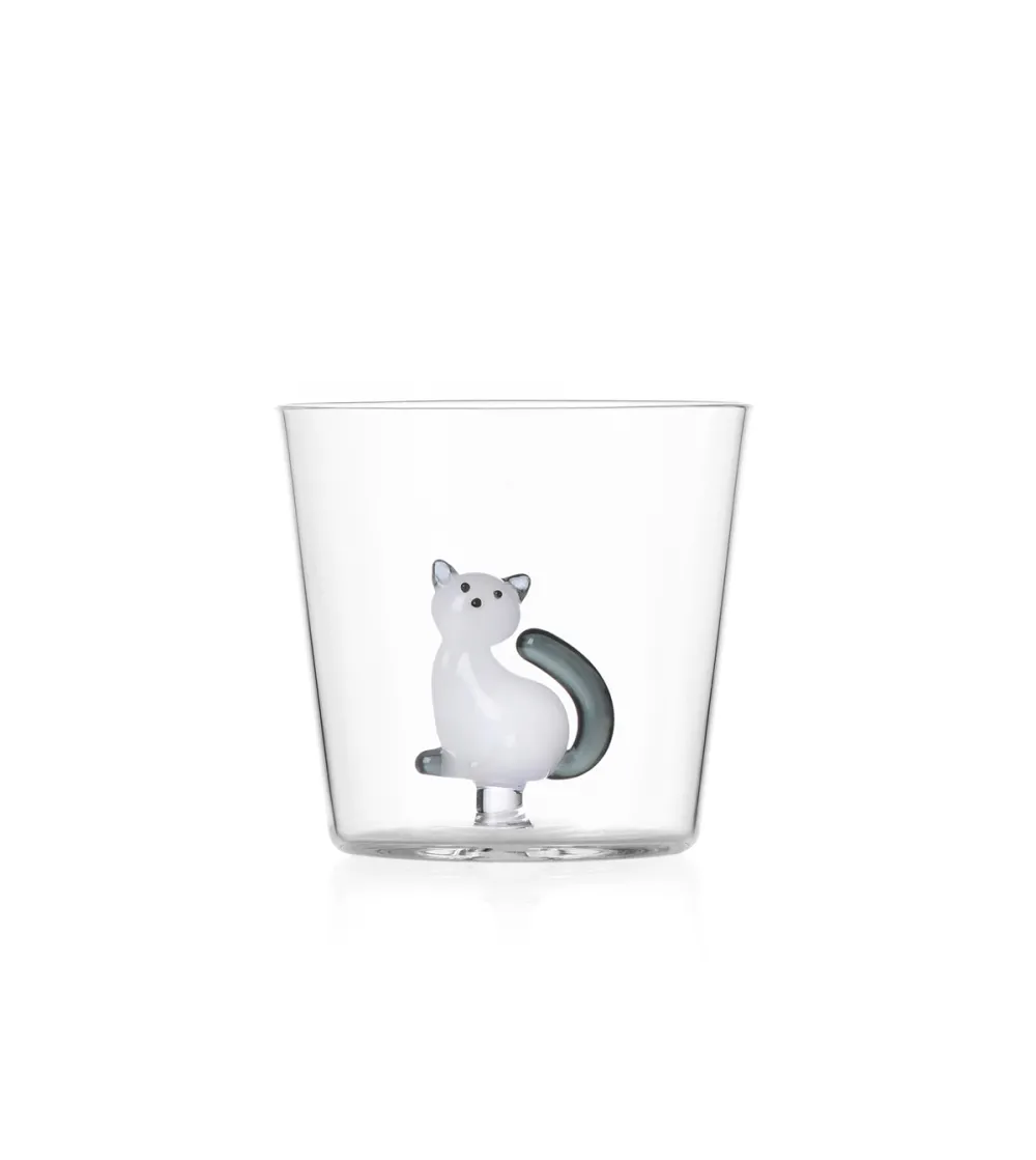 Ensemble 3 Verres Chat Blanc Avec Queue Grise Tabby Cat - Ichendorf