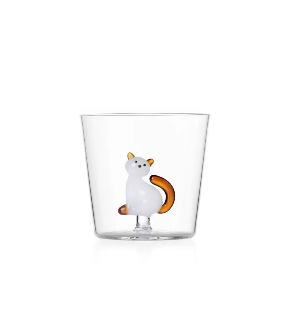 Ensemble 3 Verres Chat Blanc Avec Queue Ambre Tabby Cat - Ichendorf