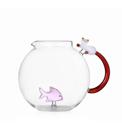 Carafe Poisson Rose & Chat Blanc Queue Ambre Tabby Cat -...