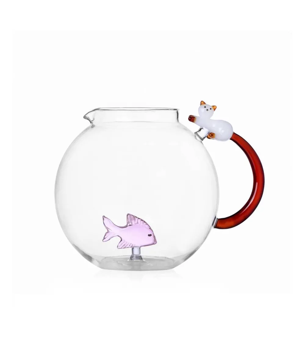 Carafe Poisson Rose & Chat Blanc Queue Ambre Tabby Cat - Ichendorf