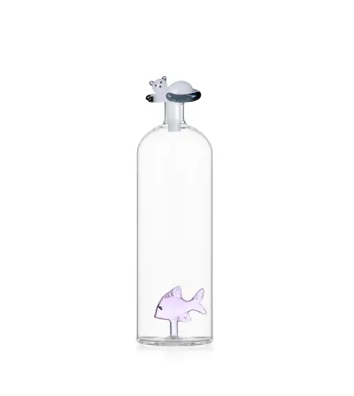Bouteille Poisson Rose & Chat Blanc Queue Grise Tabby Cat...