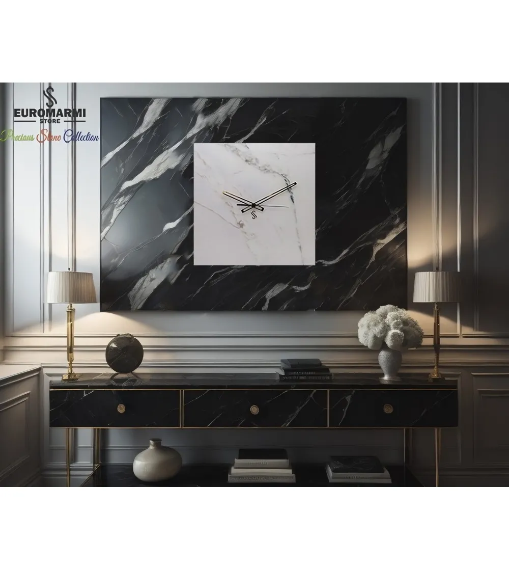 Calacatta Marble Square Wall Clock -...