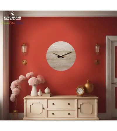 Round Wall Clock In Beige Travertine - Euromarmi Store 2